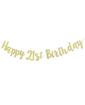 21st Birthday Decoration Set - Happy 21st Birthday Banner with Black & Gold Glitter Circle Dots Perfect for 21 Years Old Birthday Party Decorations.