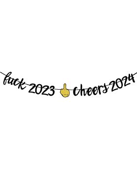 Festiko® Black Glitter F*ck 2022 Cheers 2023 Banner, Happy New Year 2023 Banner, Happy New Year Decorations, 2023 New Years Eve Party Decorations