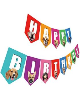 Festiko®Dog Birthday Banner, Happy Birthday Sign with Dog Face, Colorful Dog Bday Party Bunting Decoration