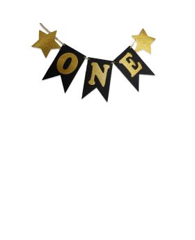 Black Gold Real Glitter Card-Stock One Decoration,First Birthday Product,1st Birthday Decoration (Banner)