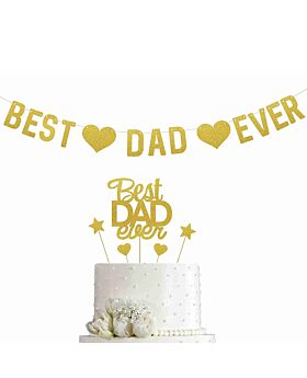 Festiko® Best Dad Ever Banner in Gold Glitter Combo (Set of 6 Pcs), Father's Day Decoration Supplies, Father's Day Combo, Fathers day Decoration Items