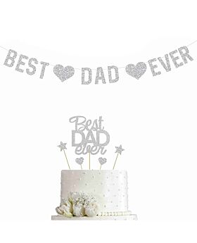 Festiko® Best Dad Ever Banner in Silver Glitter Combo (Set of 6 Pcs), Father's Day Decoration Supplies, Father's Day Combo, Fathers day Decoration Items