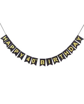 40th Birthday Decoration Set - Happy 40th Birthday Banner with Black & Gold Glitter Circle Dots Cheers to Forty Years Old Birthday Party Decorations.
