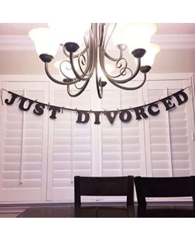 Just Divorced Black Bold Letters Banner Sign Divorce Party Decoration 6 Feet with Black Ribbon