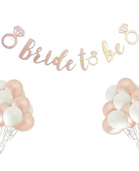 "Bride to Be" Combo2 Banner & Balloons - Rose Gold Glittery For Bachelorette Party & Bridal Shower