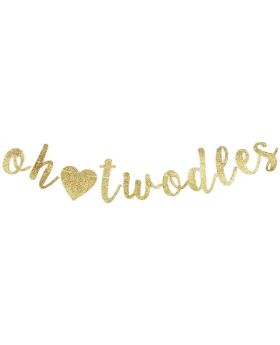 "Oh Twodles" Disney Theme Banner, Kids Girls/Boys' 2nd Birthday Party Decors, Gold Gliter Paper Sign