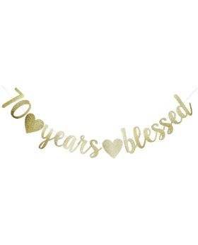 70 Years Blessed Banner, Funny Gold Glitter Sign for 70th Birthday/Wedding Anniversary Party Supplies Photo Props