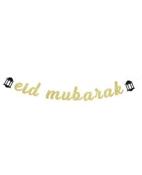 Gold Glitter Eid Mubarak Banner - Ramadan Kareem/Hajj Mubarak/Eid Festival/Muslim Islam Anniversary Party Decorations