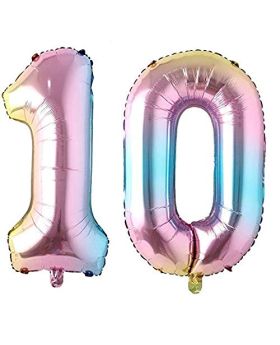 "10" Rainbow Number Foil Balloon 40 Inch Gradient Digit Ball Colorful For Wedding, Birthday, Anniversary Party Decoration