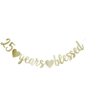 25 Years Blessed Banner, Funny Gold Glitter Sign for 25th Birthday/Wedding Anniversary Party Supplies Props