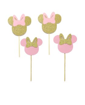 Festiko® Pack of 12 Pink and Gold Glitter Minnie Mouse Cupcake Cake Toppers Birthday Party Girl 1st 2nd 3rd Birthday Supplies Decorations Table Decor Photo Booth Props