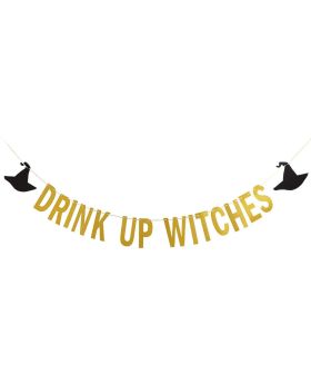 "Drink Up Witches" Banner, Gold Glittery- Harry Potter Theme Party Decorations, Witches Mystery Party, Halloween Party Banner, Halloween Party Supplies