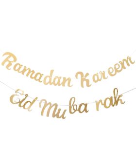  2pcs/set Islam Party Banner Golden Eid Mubarak and Ramadan Kareem Letters Banner Happy Eid Bunting Garland for