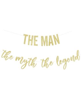   Gold Glitter The Man The Myth The Legend Banner - Father Birthday Theme Dad Party Decor for Retirement Decorations Supplies