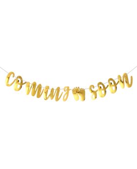 "Coming Soon" Golden Paper Banner for Baby Shower