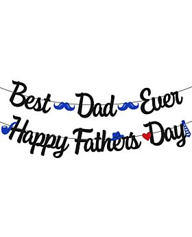 Festiko® Happy Father's Day & Best Dad Ever Banner With Blue Glitter Cutout Signs, Father's Day Combo, Fathers day Decoration Items