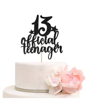 Black Glitter 13 Official Teenager Cake Topper for 13th Birthday Cake Decorations