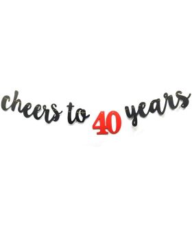 Cheers to 40 Years Black Glitter Banner for 40th Birthday Wedding Anniversary Party Supplies Decorations