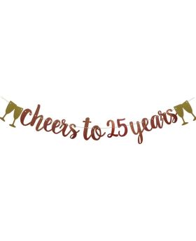 Cheers to 25 Years Banner Rose Gold Paper Glitter Party Decorations for 25TH Wedding Anniversary 25 Years Old 25TH Birthday Party Supplies Letters Rose Gold