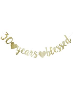 30 Years Blessed Banner, Funny Gold Glitter Sign for 30th Birthday/Wedding Anniversary Party Supplies Photo Props