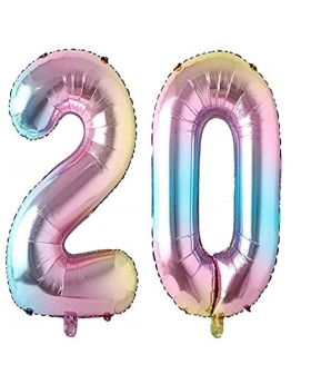 "20" Rainbow Number Foil Balloon 40 Inch Gradient Digit Ball Colorful For Wedding, Birthday, Anniversary Party Decoration
