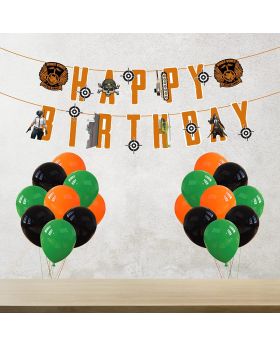 Video Game Happy Birthday Decorations - PUBG Happy Birthday Party Supplies Picks for Kids Gaming Play Themed Birthday Party Supplies Combo(Banner & Balloons)