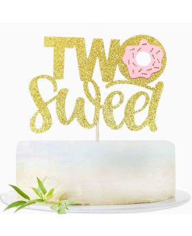 Glitter Two Sweet Cake Topper with Donut, Cake Topper for Toddler 2th Second birthday party cake decoratons supplies.