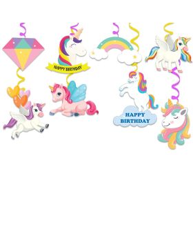 8 pcs- Unicorn Theme Swirls, Kids Birthday Party Decoration Supplies