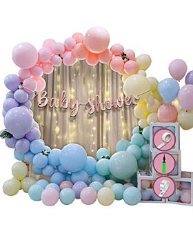 Festiko® Baby Shower Decorations - Set of 105 Pcs (Banner + Fairy Lights + Pastel Balloon Arch Kit) , Baby Shower Combo