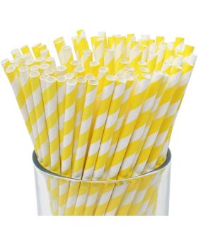 Festiko® Bio-degradable Paper Straws (Size -6mm|Yellow & White Striped), Paper Straws for Drinking, Food Grade Paper Straws for Kids