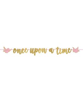 "Once upon a time" Banner, Disney Princess Theme Party Banner (Pink and Gold Glitter)