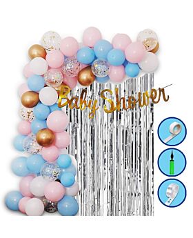 Festiko® Baby Shower Decorations - Set of 105 Pcs (Banner + Silver Foil Curtain + Balloons Arch Kit) , Baby Shower Combo