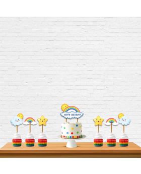 Colorful Rainbow & Cloud 7pcs Combo of Cake Topper & Cup Cake Topper For Theme Birthday Party Cake/Cake Decorations Items for Boys/Girls/Kids