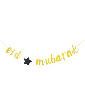 Gold Glitter Eid Mubarak Banner - Eid Mubarak Banner, 2021 Ramadan Mubarak Bunting Garlands, Muslim Islam/Ramadan Kareem for Eid Festival Party Decorations