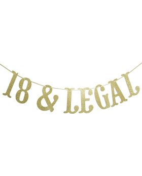 18 & Legal Gold Glitter Garland Banner-Funny Happy 18th Birthday Party Supplies, Ideas and Decorations