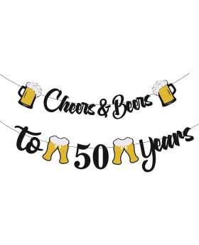 50th Birthday Decorations for Men,Cheers to 50 Years Black Glitter Banner for 50th Birthday Wedding Aniversary Party Supplies Decorations