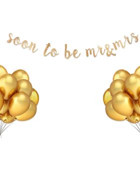 Mr&Mrs Gold Glitter Decoration Banner & Balloons For Wedding Shower & Bachelorette Decoration Party