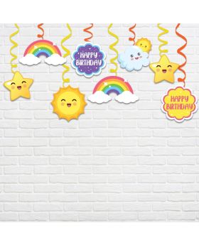 Colorful Rainbow & Cloud 8pcs of Swirls For Theme Birthday Party Ceiling Decorations Items for Boys/Girls/Kids Birthday