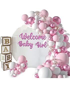 Festiko® Welcome Baby Girl Pink - Set of 51 Pcs (Banner + Balloons) , Welcome Baby Decorations