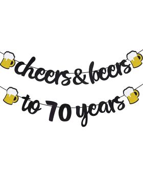 70th Birthday Decorations Cheers to 70 Years Banner for Men Women Birthday Backdrop Wedding Aniversary Party Supplies Decorations Black Glitter