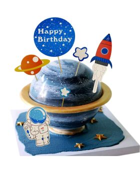 48 PCS Outer Space Cupcake Toppers Rocket Planet Astronaut Spaceship Birthday Cake Decorations for Kids Birthday Space Theme Party