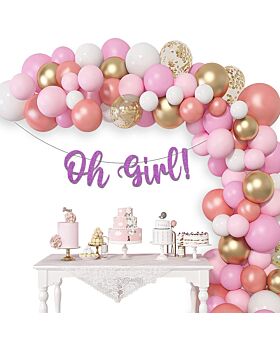 Festiko® Oh Girl! Pink - Set of 51 Pcs (Banner + Balloons) , Welcome Baby Decorations