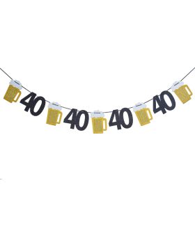 Beer birthday Glitter Banner, Beer Garland - Cheers to 40 Years Banner, 40th Birthday Banner - 40th birthday Decor