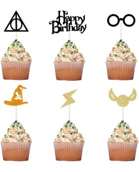 30 Pcs of Magic Wizard Happy Birthday Cake Topper, Harry Birthday Cake Decoration, Cupcake Decoration, Halloween Wizard Theme Party Cake Decoration Supplies.