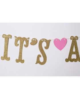 Real Glitter "Its a Girl" Gold Glitter Banner for Baby Shower