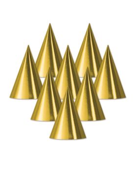 Festiko® Gold Matte Party Cone Hats, theme birthday supplies, return gifts for kids, gift accessories, party items, paper Party Cone Hats/ cap, party wearables