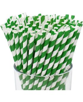 Festiko® Bio-degradable Paper Straws (Size -6mm|Green & White Striped), Paper Straws for Drinking, Food Grade Paper Straws for Kids