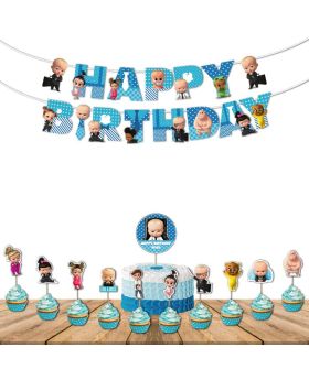 Boss Baby Birthday Combo- 4 (Pack of 14 pcs), Boss Baby Party Supplies Set, Baby Party Supplies, Children Party Decoration Supplies- Banner, Cake Topper, Cup Cake Toppers