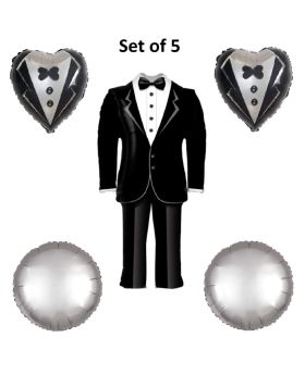 Groom Tuxedo Heart & Circle Marriage Decoration Balloon 5pcs For Romantic Wedding Party & Bachelorette Party