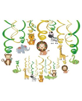 12 Safari Animals Hanging Swirl Decorations Wild Birthday Theme Décor for Boy Girl Baby Shower, Tribal 1st Bday Favors Idea